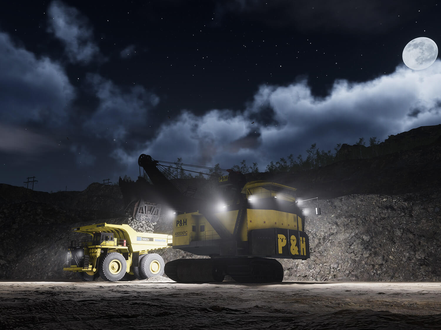 Komatsu P&H 4100XPC & 4800XPC Electric Rope Shovels (C-Series Seat and Controls) Night Operating Training